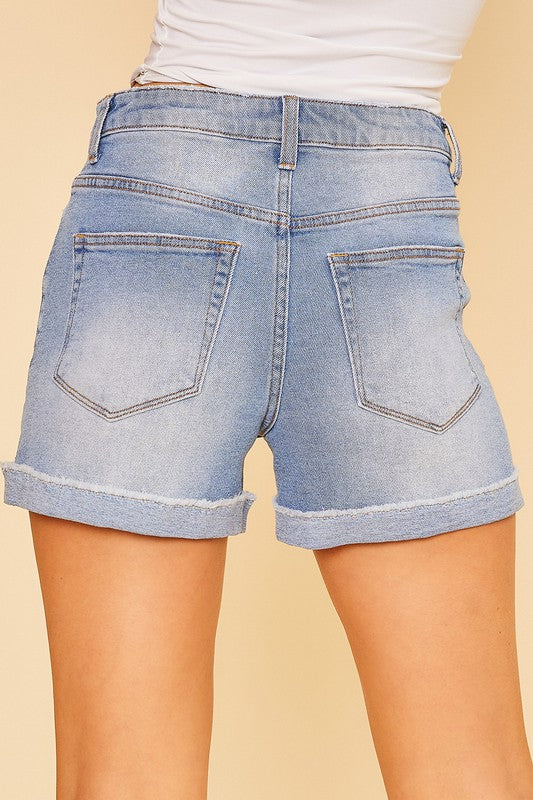 High Rise Cuffed Denim Shorts